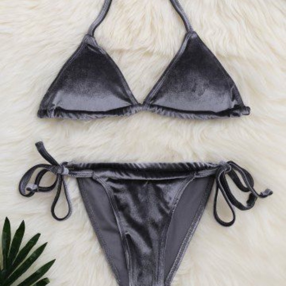 GRAY Halter Velvet Bikini - Picture 1 of 1